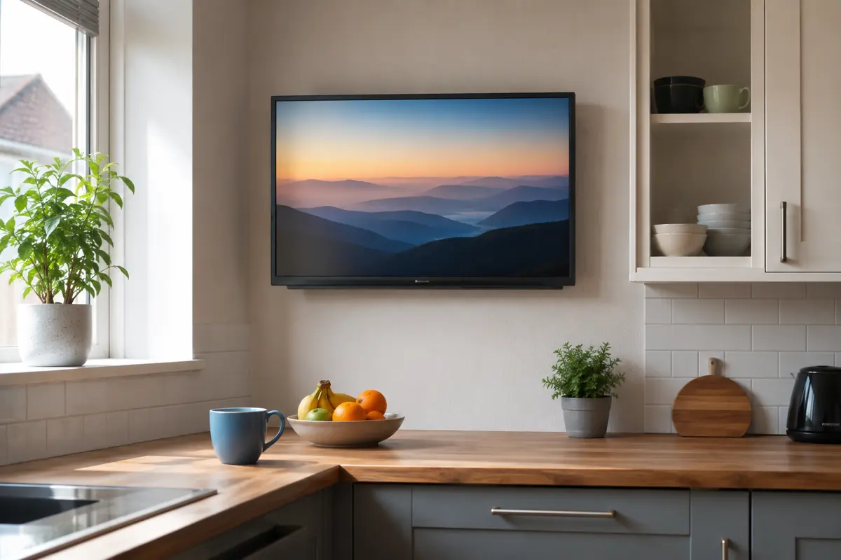 Televizor de 32 inch montat intr-o bucatarie moderna