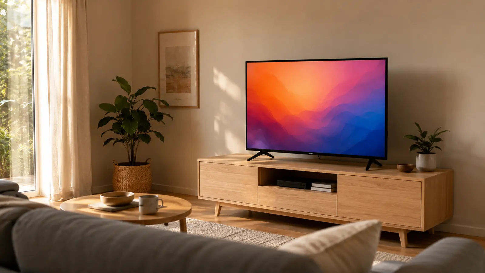 Televizor de 40 inch intr-o camera de zi moderna