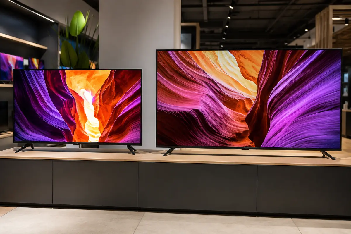 Doua televizoare 4K de diagonale diferite, alaturi