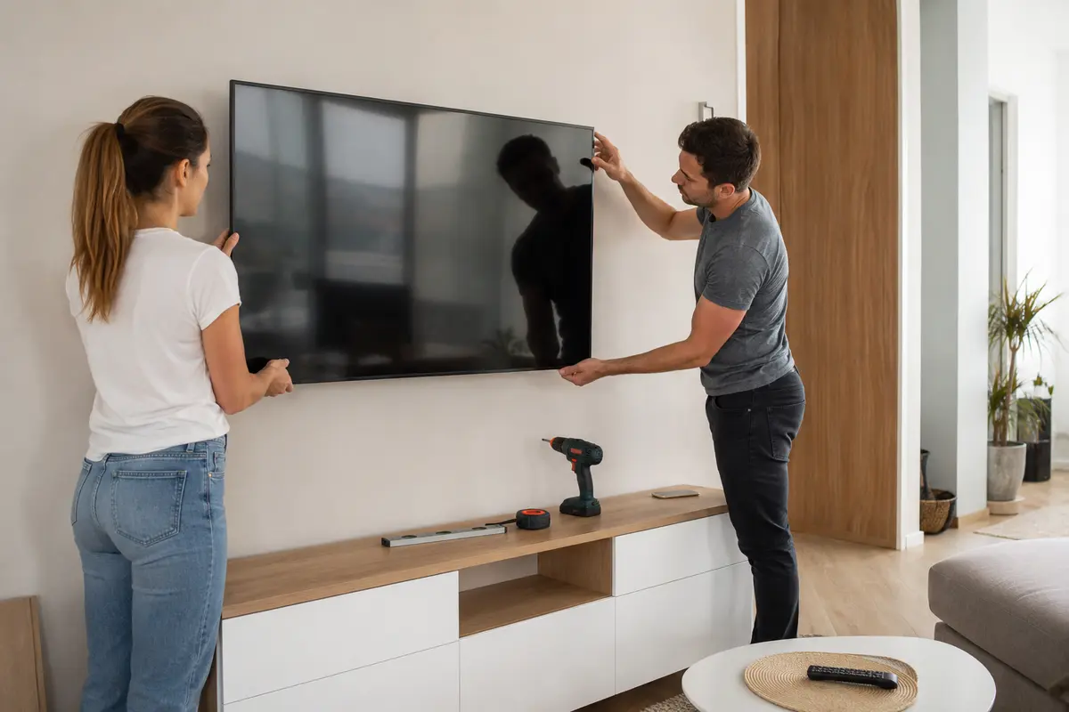 Montarea unui televizor mare pe peretele din living
