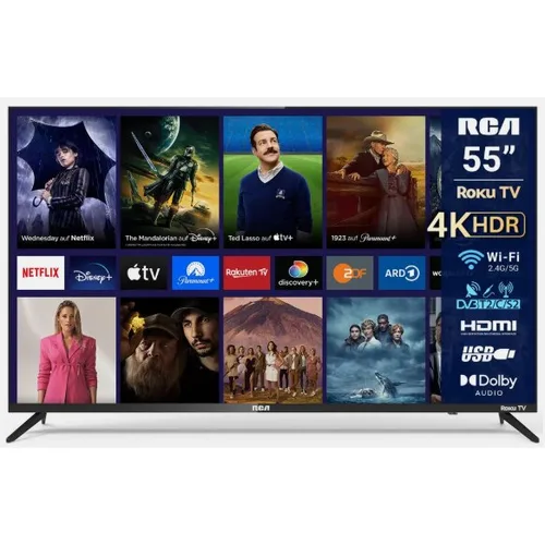 Televizor Smart RCA 55 inci 4K Ultra HD, design fără ramă, tuner triplu, HDMI x3, USB x2